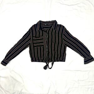 Zara Striped Waist Tie Blouse
